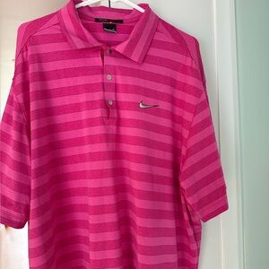 Nike Men's Pink Striped Polo Shirt